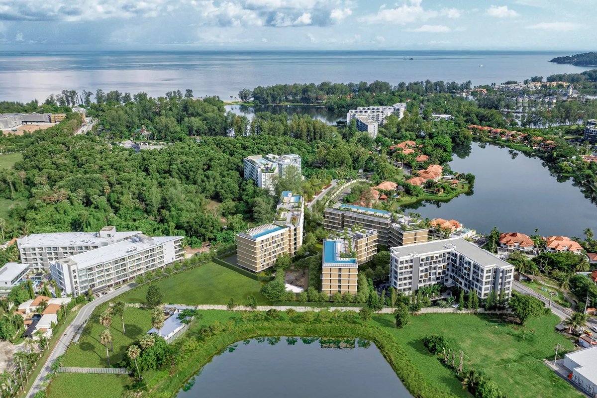 Laguna Lakeside Residences — aerial view towards the lake and the sea