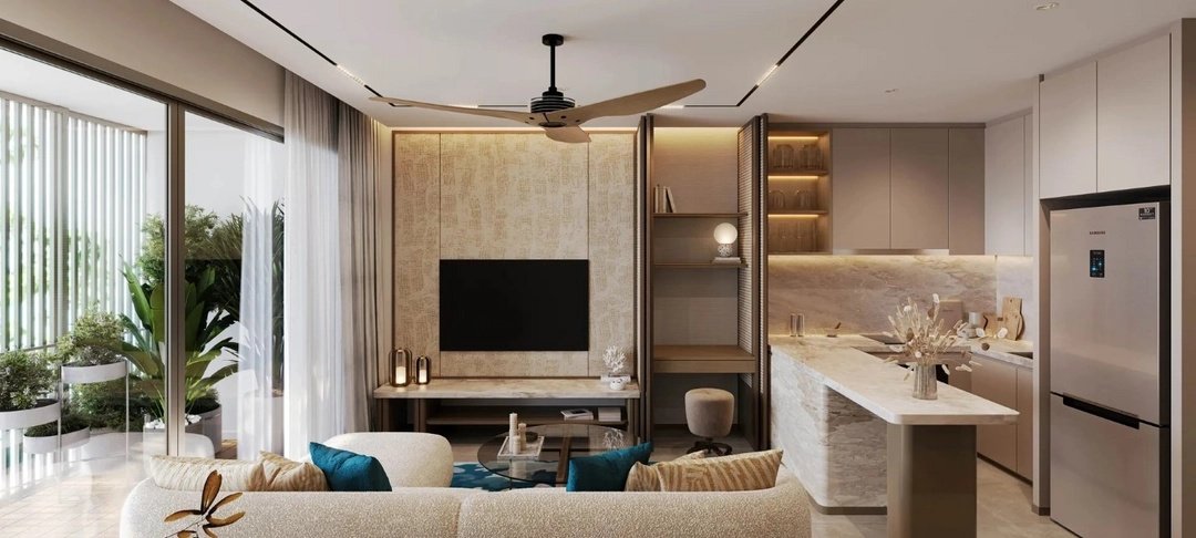Laguna Lakeside Residences — living area with kitchen and study nook